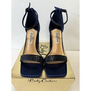 Lady Couture Rhinestone Ankle Strap Sandal 4in Block Heel Navy Prom/formal W8